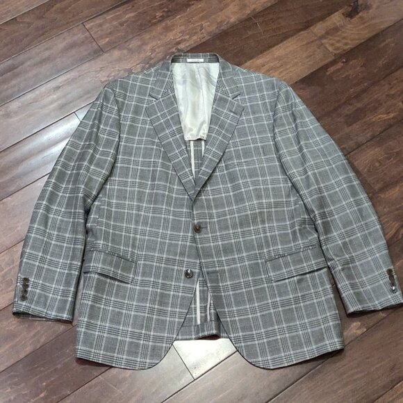 Peter Millar Other - Peter Millar Grey Plaid 100% Wool Sport Coat Blazer Men's SIZE 46R